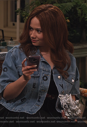 Jade’s love letters print denim jacket on Family Reunion
