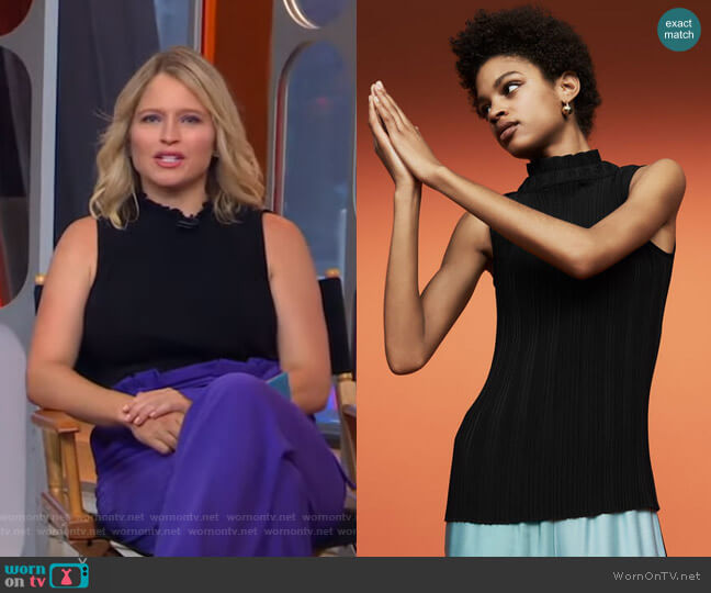 Maje Sleeveless Pleated Top worn by Sara Haines on Good Morning America