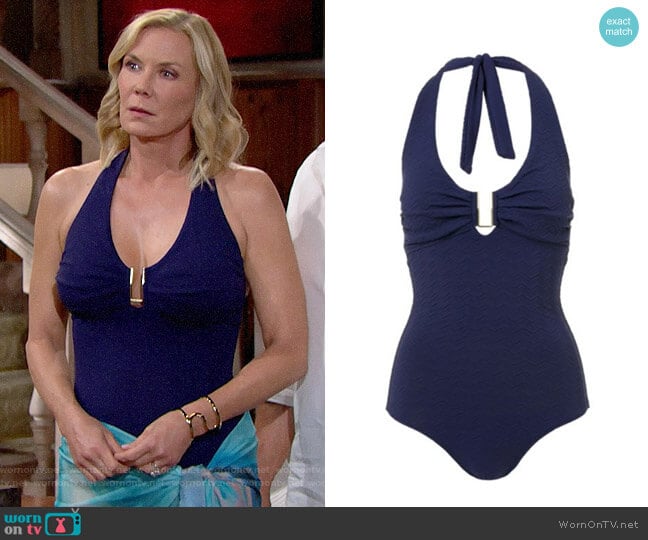 Melissa Odabash Tampa Bar Halter One-Piece Swimsuit worn by Brooke Logan (Katherine Kelly Lang) on The Bold and the Beautiful