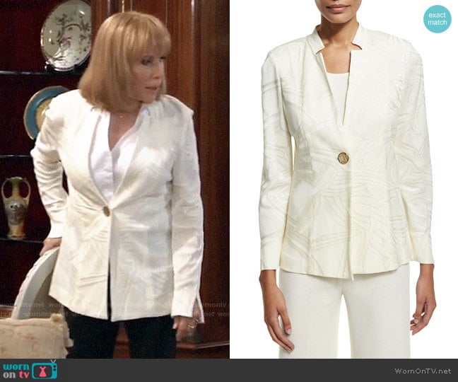 Misook Notch-Collar Ribbon-Print Jacket worn by Monica Quartermaine (Leslie Charleson) on General Hospital