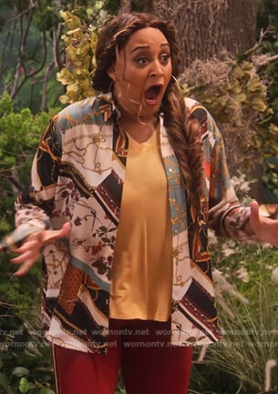 Cocoa’s patchwork print blouse on Family Reunion