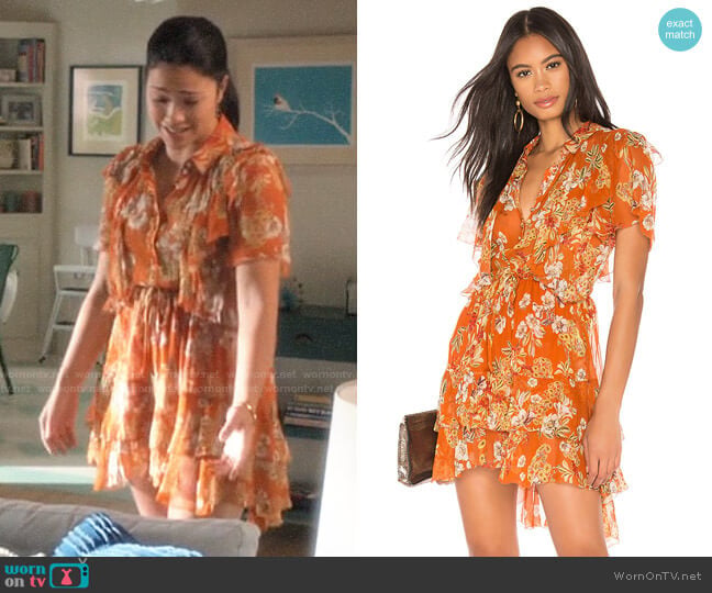 Nicholas Floral Ruffle Cascade Dress worn by Jane Villanueva (Gina Rodriguez) on Jane the Virgin