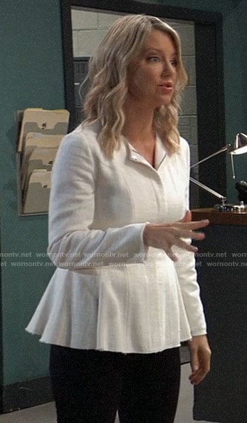 Nina’s white peplum jacket on General Hospital