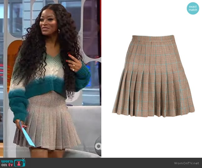 Off-White Check Pleated Wool Mini Skirt worn by Keke Palmer on Good Morning America