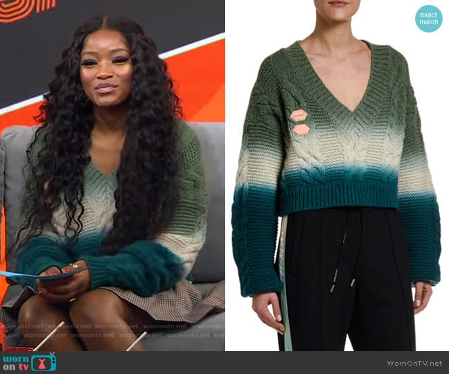 Off-White Wool-Cashmere Tie-Dye V-Neck Sweater worn by Keke Palmer on Good Morning America