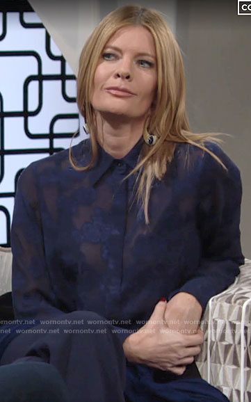 Phyllis’s sheer blue floral blouse on The Young and the Restless