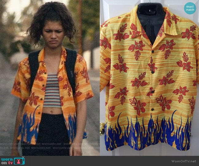 Pineapple Connection Tribal Flames Shirt worn by Rue Bennett (Zendaya) on Euphoria