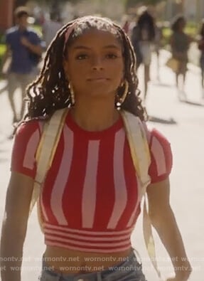 Skylar’s red striped crop top on Grown-ish