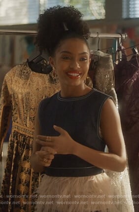 Zoey’s denim cropped top on Grown-ish