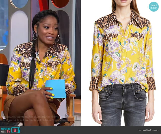 R13 Exaggerated Collar Mixed Print Cowboy Shirt worn by Keke Palmer on Good Morning America