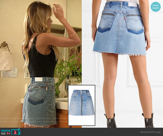 Re/Done x Levis Zip Embellished Frayed Denim Mini Skirt worn by Audrina Patridge (Audrina Patridge) on The Hills New Beginnings