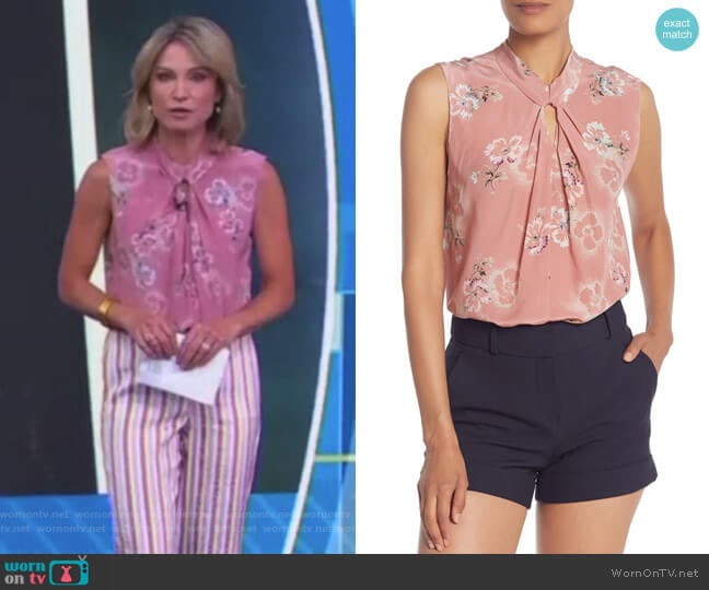 Rebecca Taylor Floral Keyhole Silk Tank Top worn by Amy Robach on Good Morning America