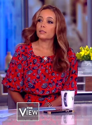 Sunny’s red print off shoulder dress on The View