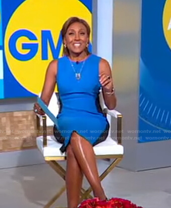 Robin’s blue and black colorblock dress on Good Morning America