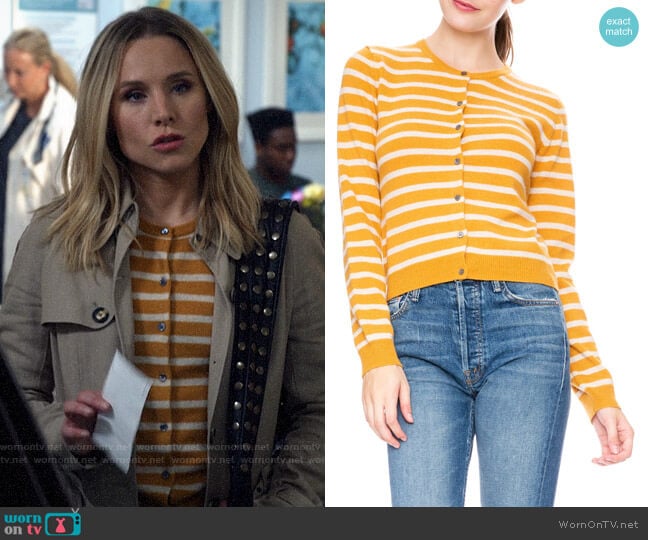 Ron Herman Striped Cardigan in Gold / Champagne worn by Veronica Mars (Kristen Bell) on Veronica Mars