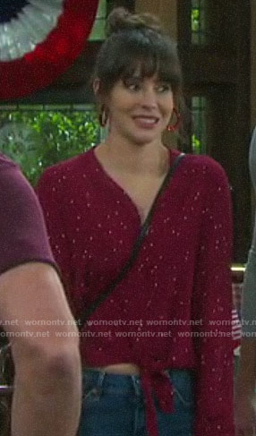 Sarah’s red polka dot tie front top on Days of our Lives