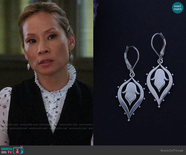 Sasha Bell Jewelry Lotus Drop Earrings worn by Joan Watson (Lucy Liu) on Elementary