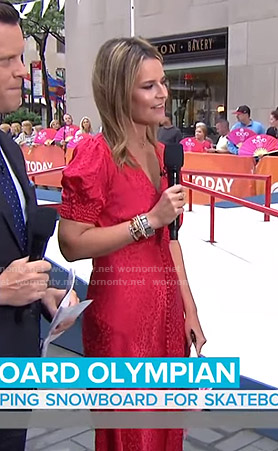 Savannah’s red button front v-neck dress on Today