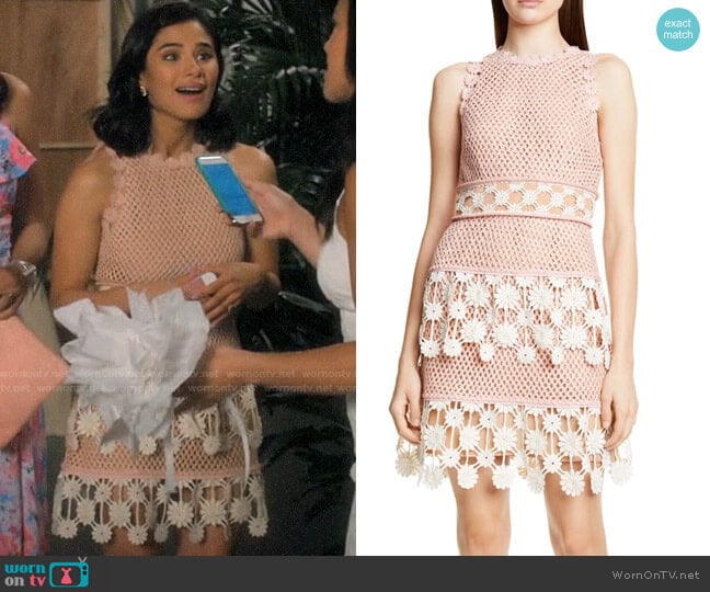 Self Portrait 3D Floral Crochet Lace Minidress worn by Lina Santillan (Diane Guerrero) on Jane the Virgin