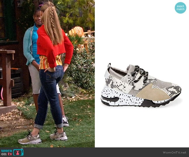Steve Madden Cliff Sneaker in Natural Snake worn by Ava (Shelby Simmons) on Bunkd