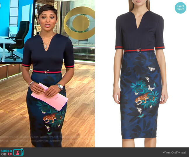 Ted Baker Yalila Houdini Sheath Dress worn by Jericka Duncan on CBS Mornings