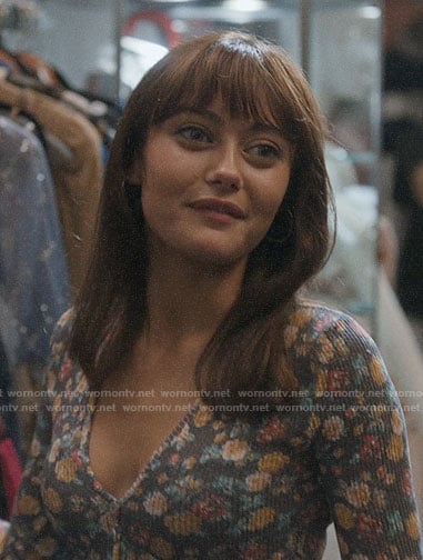 Tess’s floral button front top on Sweetbitter