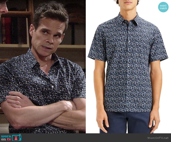 Theory Irving Geometric-Print Shirt worn by Kevin Fisher (Greg Rikaart) on The Young and the Restless