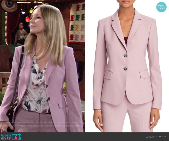 Theory Carissa Blazer in Dusty Lilac worn by Christine Blair Williams (Lauralee Bell) on The Young and the Restless