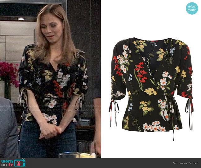 Topshop Floral Wrap Blouse worn by Kim Nero (Tamara Braun) on General Hospital