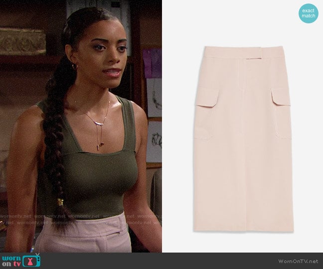 Topshop Nude Split Utility Midi Skirt worn by Zoe (Kiara Barnes) on The Bold and the Beautiful
