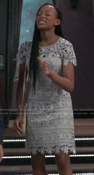 Trina’s light blue lace dress on General Hospital