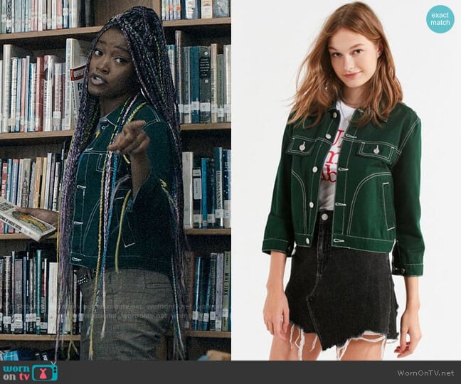 UNIF Woody Green Denim Jacket worn by Kym (Keke Palmer) on Scream