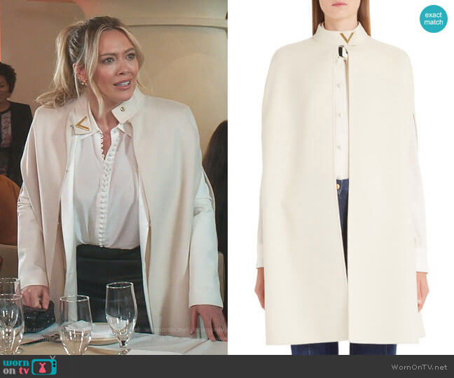 Valentino V-Detail Double Face Wool & Angora Rabbit Cape worn by Kelsey Peters (Hilary Duff) on Younger