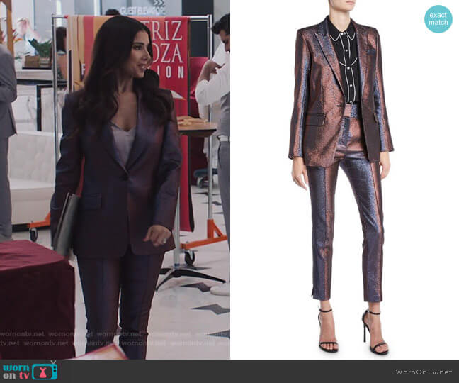 Veronica Beard Ashburn Metallic Blazer worn by Gigi Mendoza (Roselyn Sánchez) on Grand Hotel