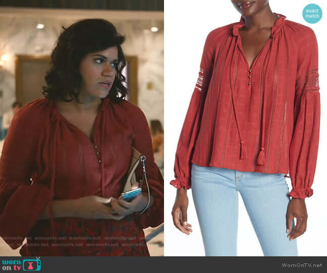 Veronica Beard Kalina Blouse worn by Yoli (Justina Adorno) on Grand Hotel