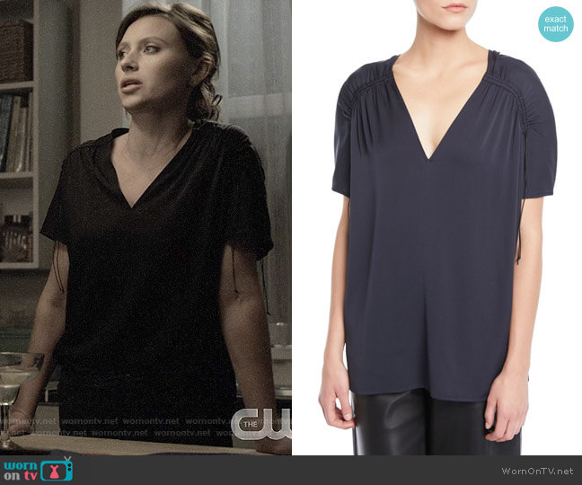 Vince Shirred Short-Sleeve V-Neck Top worn by Liv Moore (Rose McIver) on iZombie