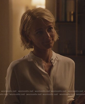 Lizzie’s white slit back blouse on Instinct