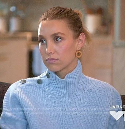 Whitney’s blue sweater with buttoned shoulder on The Hills New Beginnings