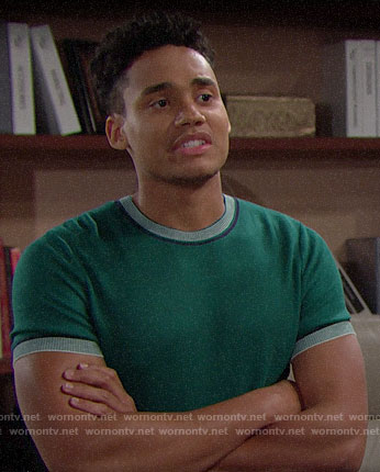 Xander’s green short sleeved sweater on The Bold and the Beautiful
