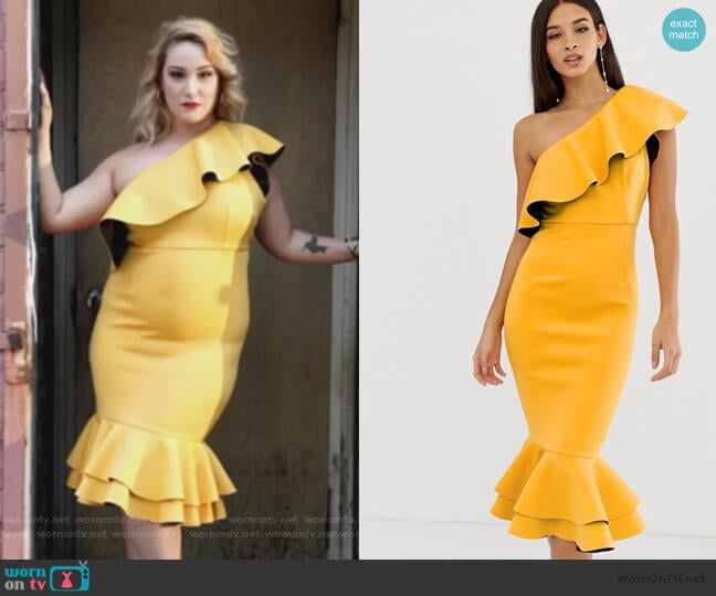 ASOS Structured Ruffle One Shoulder Bodycon Dress worn by Davia (Emma Hunton) on Good Trouble