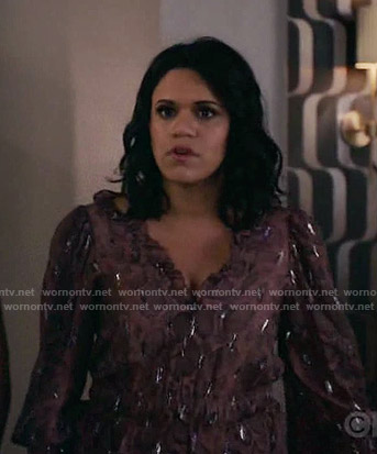 Yoli’s metallic snake print dress on Grand Hotel
