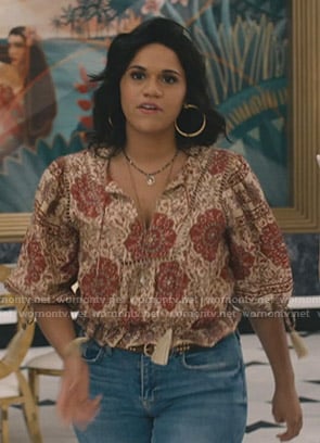 Yoli’s printed blouse with tassels on Grand Hotel