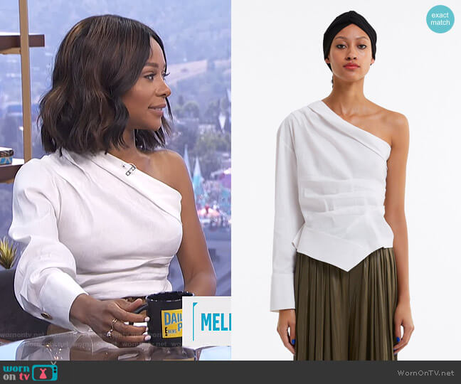 Zara Asymmetric Pleated Top worn by Zuri Hall on E! News
