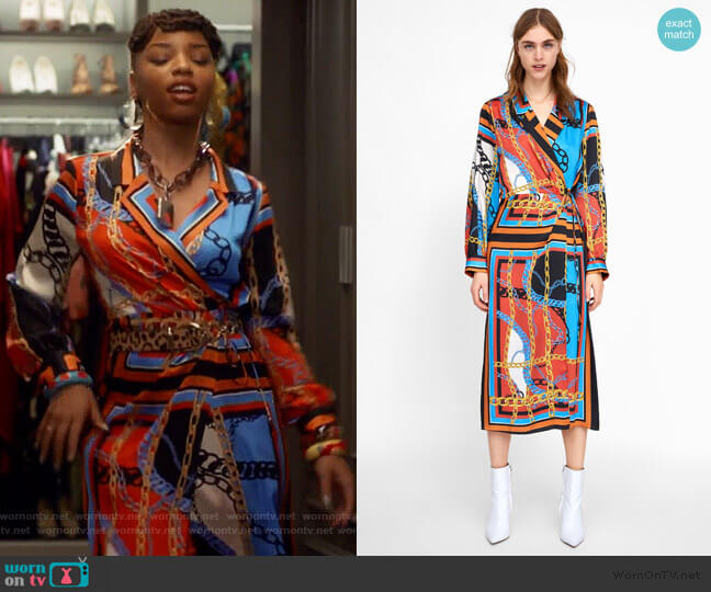 Zara Chain Print Dress worn by Jazlyn Forster (Chloe Bailey) on Grown-ish