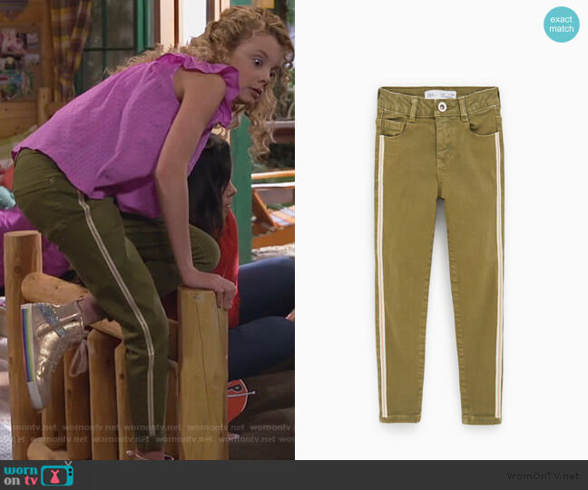 Zara Jeans with Sparkly Side Stripe worn by Destiny Baker (Mallory James Mahoney) on Bunkd