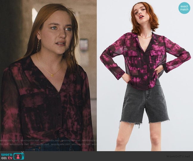 Zara Printed Shirt with Pockets worn by Violet Simmons (Haley Ramm) on Light as a Feather