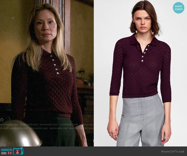 Zara Pointelle Polo worn by Joan Watson (Lucy Liu) on Elementary