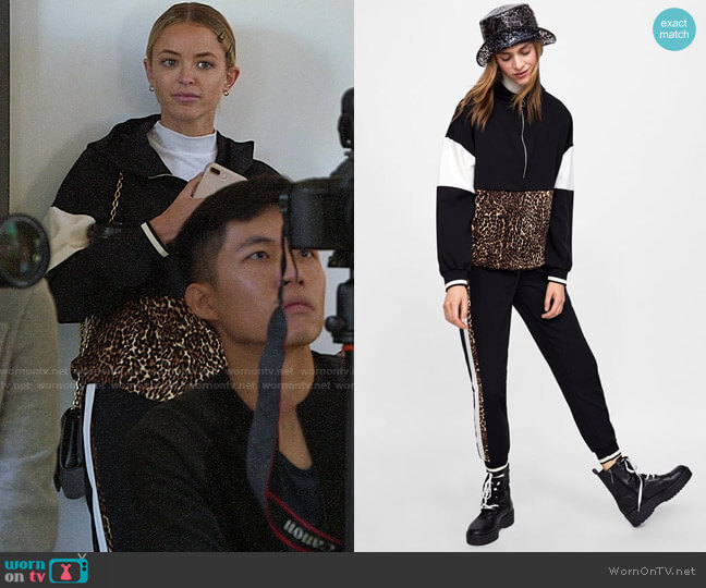 Zara Pouch Pocket Sweatshirt with Animal Print Band worn by Kaitlynn Carter (Kaitlynn Carter) on The Hills New Beginnings