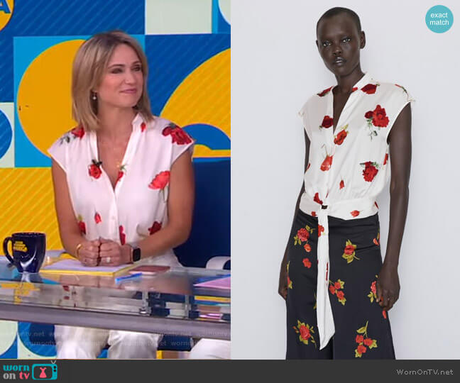 Zara Rose Print Top worn by Amy Robach on Good Morning America