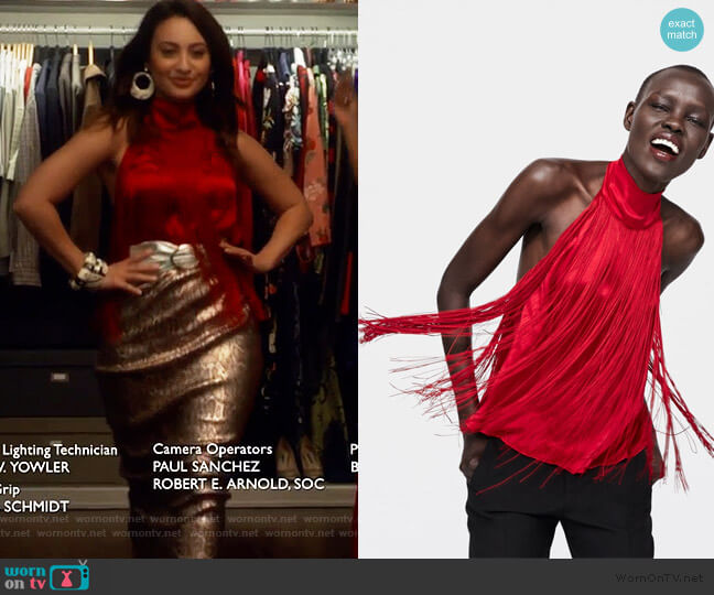 Zara Sleeveless Fringe Top worn by Ana Torres (Francia Raisa) on Grown-ish